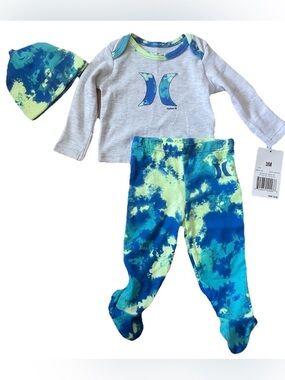 Hurley Baby Tie-Dye 3-Piece Set in Blue and Lime